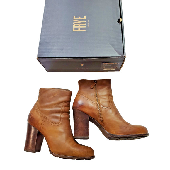 Frye Womens 11 Parker Block Heel Leather Short Booties Brown Western Distressed